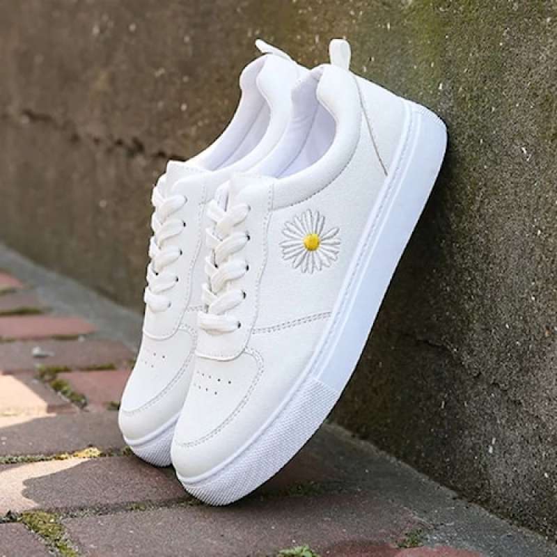 Promo SEPATU SNEAKERS KETS WANITA BUNGA RN07 37 PUTIH POLOS