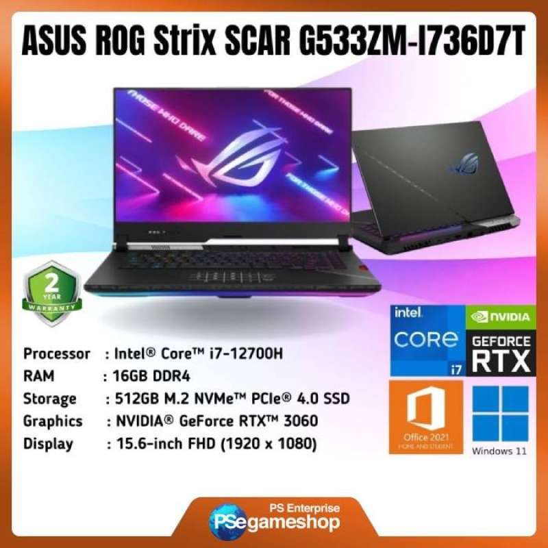 NOTEBOOK ASUS G533ZM-I736D7T-O I7-12700H 16GB 512GB SSD RTX3060 6GB
