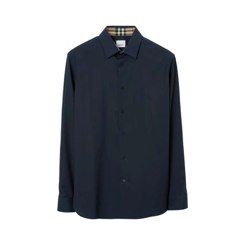 Promo Burberry Embroidered Ekd Stretch Cotton Shirt Navy Diskon 36