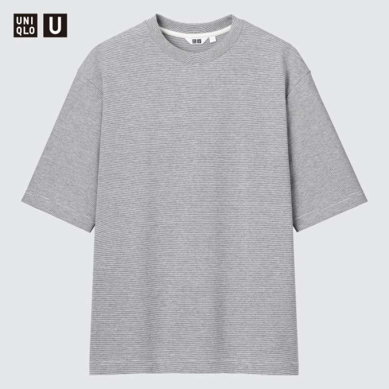 Uniqlo Kaos polos AIRism Katun TShirt Oversize Garis Uniqlo U 461914
