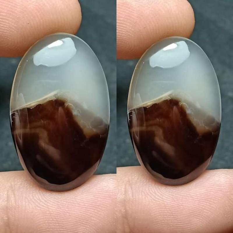 Jual Natural Akik Batu Agate Motif Gambar Gunung Kabut Antik di