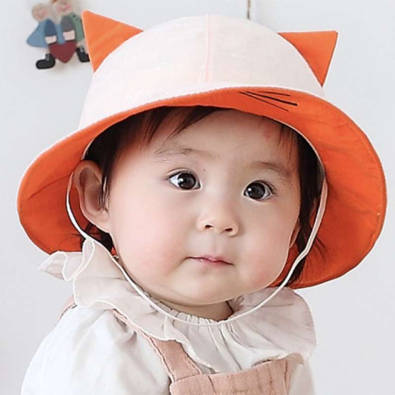 Promo Topi Anak Topi BAyi Topi Murah Orange Cat Bucket Hat Topi