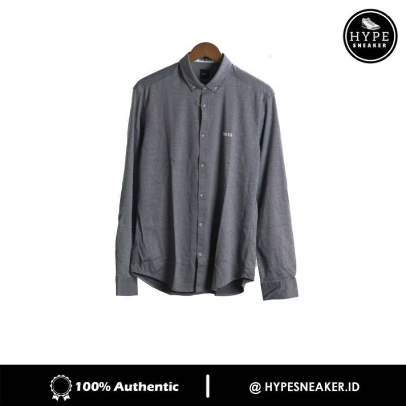 Jual Kemeja HUGO BOSS BIG TEXT POCKET WHITE GREY LONG SHIRT 100