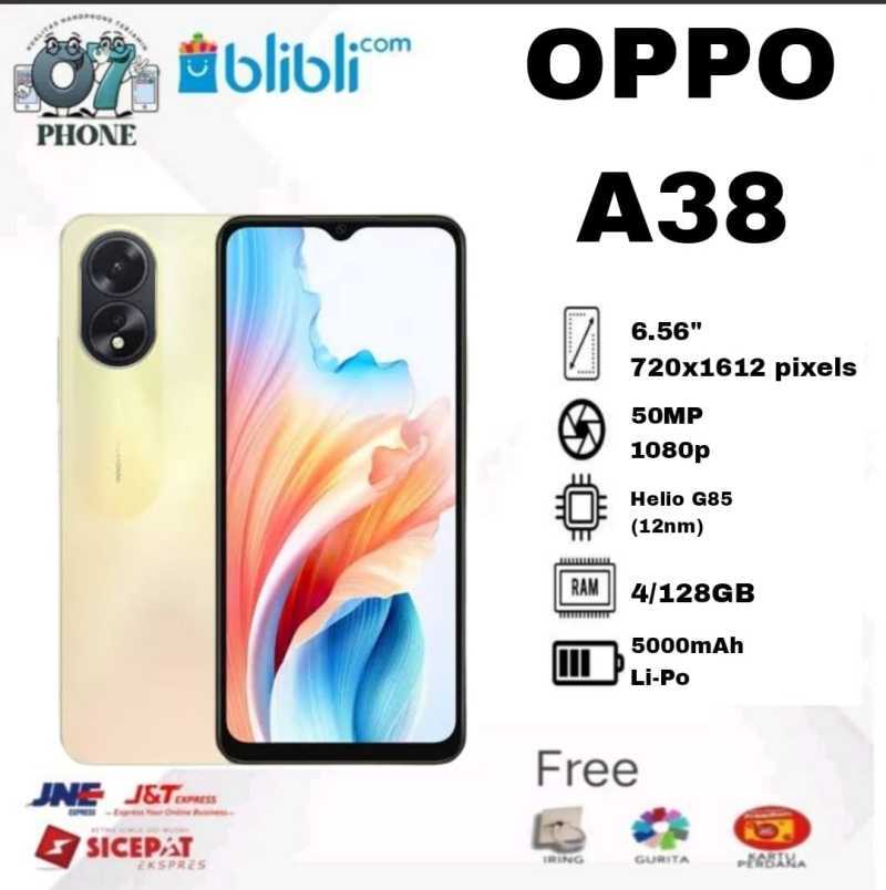 OPPO A38 RAM 4GB DAN INTERNAL 128GB GARANSI RESMI INDONESIA
