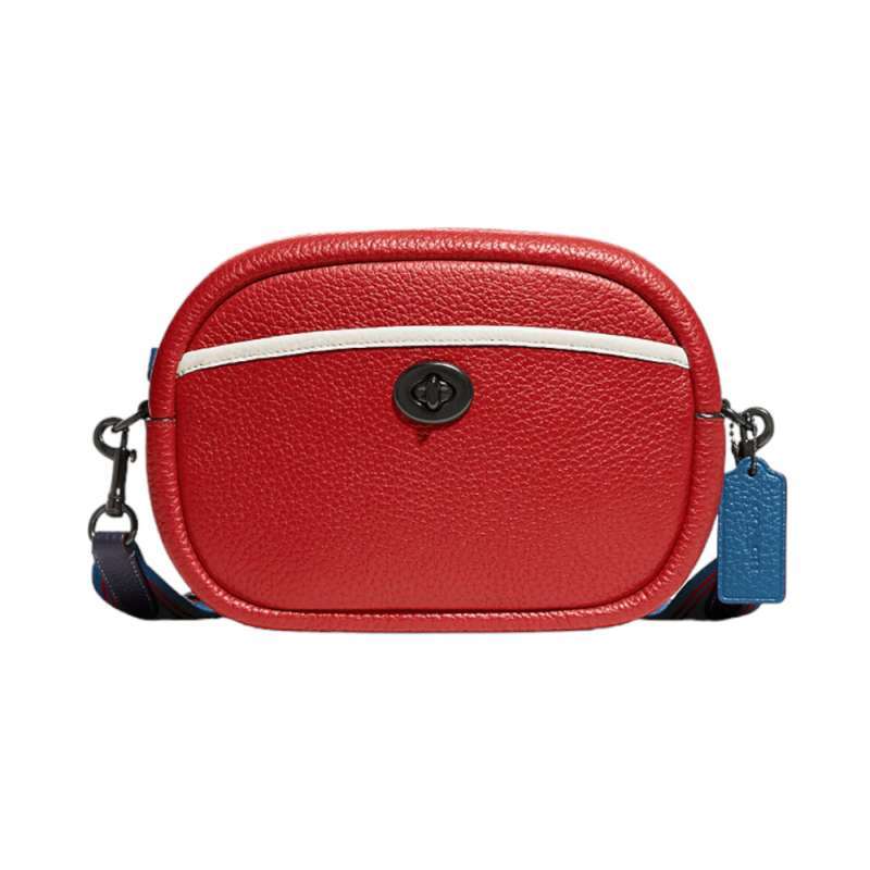 Jual Coach Camera Bag Leather with Web Strap Candy Apple Multi di