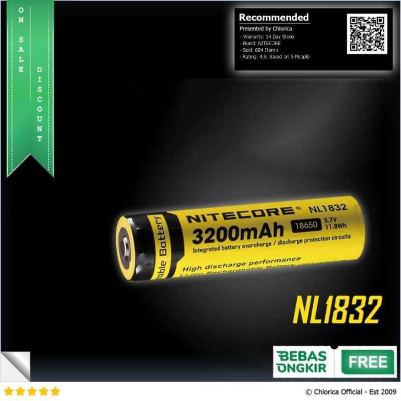 Nitecore NL1832 Rechargeable 3200mAh 18650 Battery
