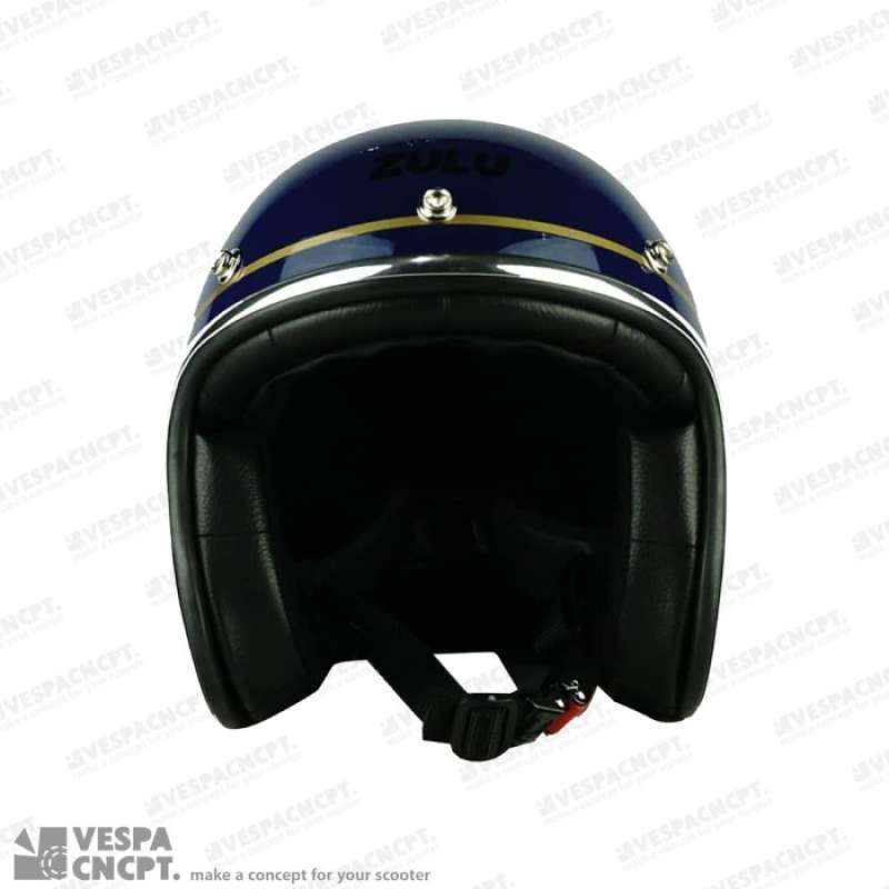 Jual Zulu Azura Helmet Helm Blue Gold Chrome Retro Half Face Vespa