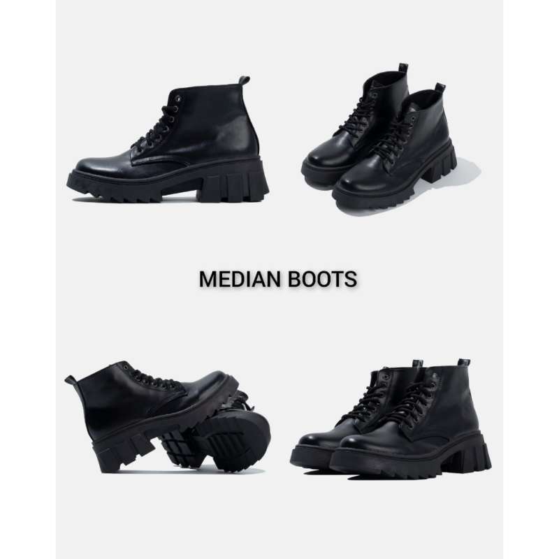 GST Sepatu Boots Casual Wanita Hak Tinggi MEDIAN BOOTS Black