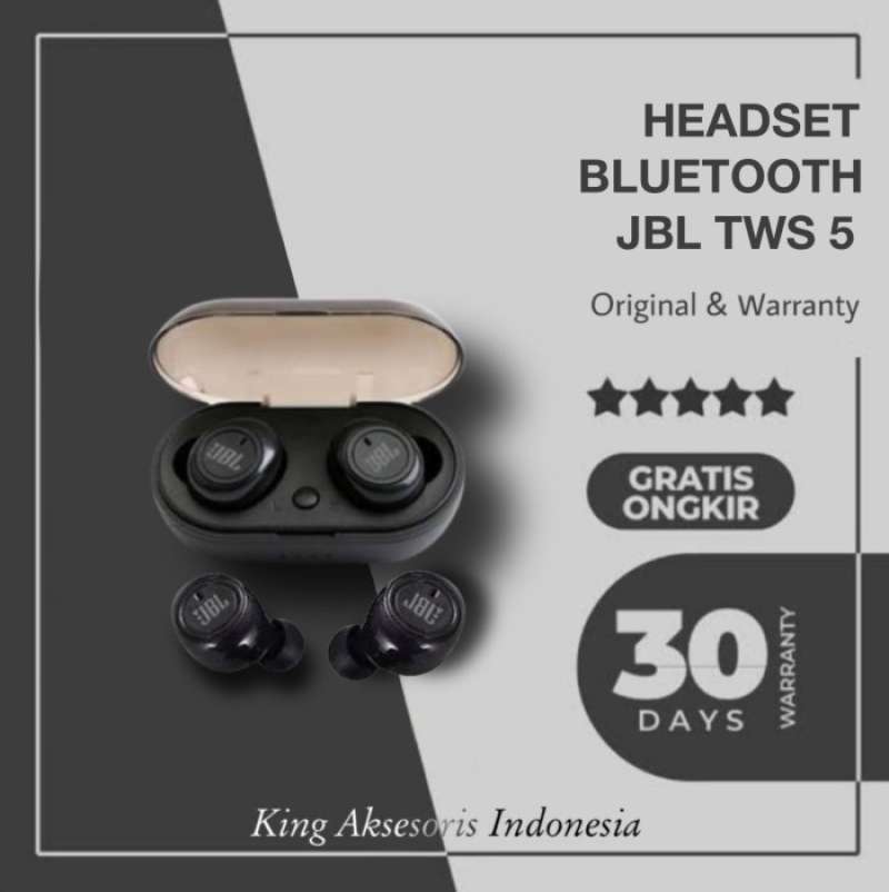 HEADSET BLUETOOTH JBL TWS 5 EARBUDS SUPER BASS WIRELESS EARPHONE
