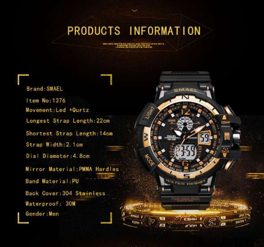 Promo SMAEL JAM TANGAN PRIA SPORT TAHAN AIR CHRONOGRAPH 1376C LED