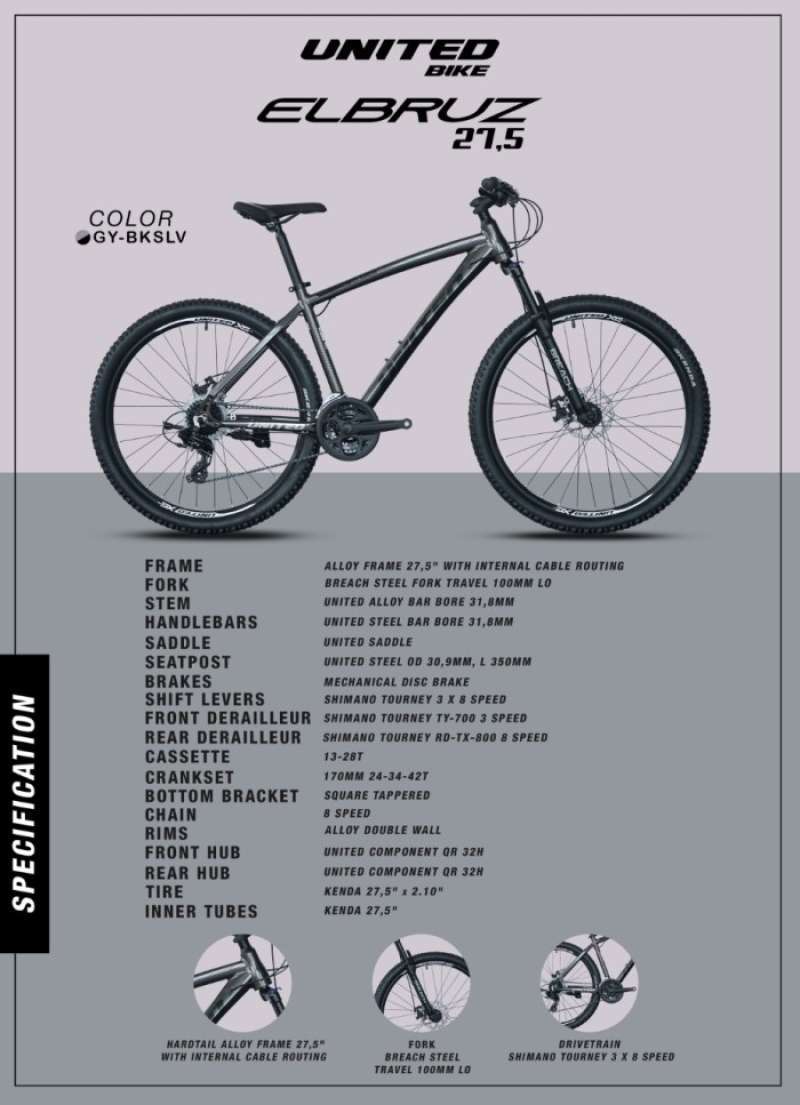 Sepeda Gunung Mtb United Elbruz 27.5 Inch 8 Speed Terbaru Sni Diskon