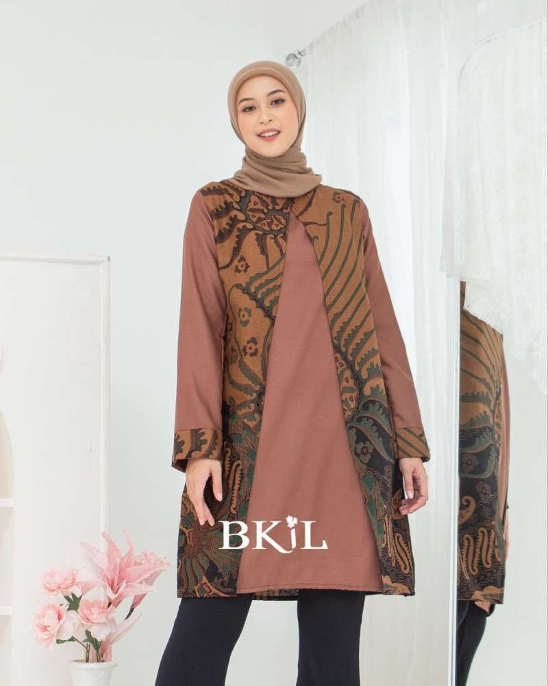Adzkia Batik atasan wanita tunik batik kombinasi lengan panjang kekinian  jumbo baju formal kantor wanita