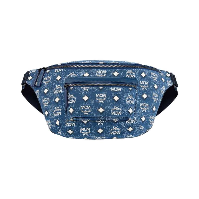 Jual MCM Fursten Large Belt Bag in Vintage Denim Jacquard di