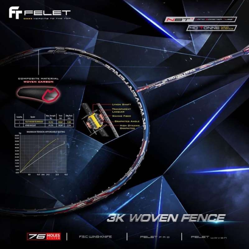 Raket Badminton Felet 3k Woven Fence Original
