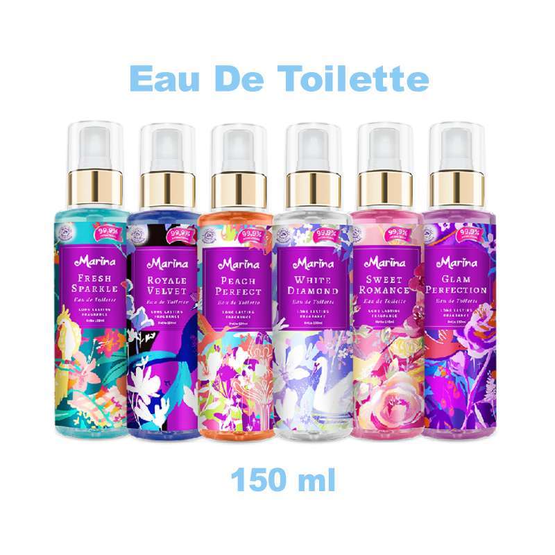 Marina Eau De Toilette Sweet Romance Fresh Sparkle Glam Perfection White Diamond Peach Perfect Royale Velvet 150ml Parfum Wanita