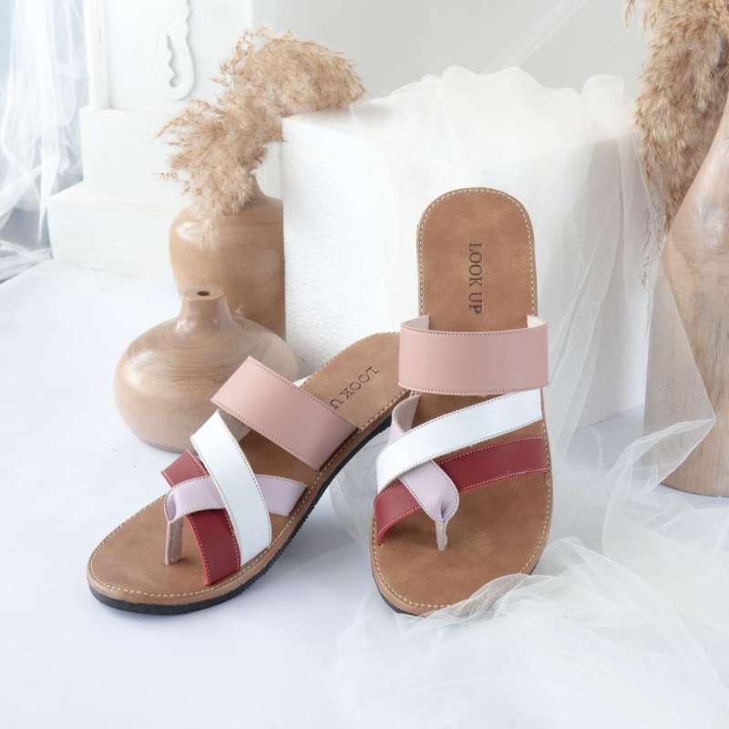 Sandal Wanita Sandal Flat Teplek Motif Kombinasi Flat Color Series
