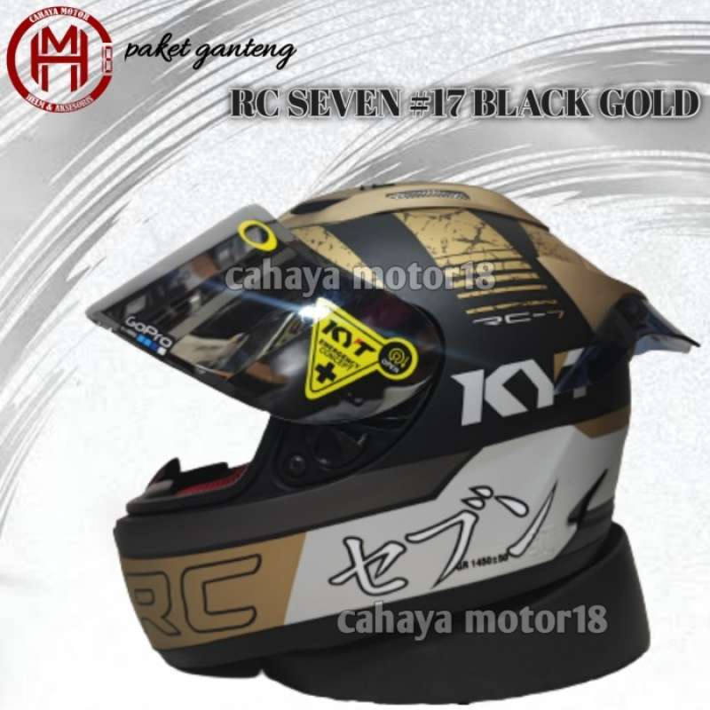 Promo Paket Ganteng Helm Kyt Rc7 Rc Seven 17 Black Gold Kaca