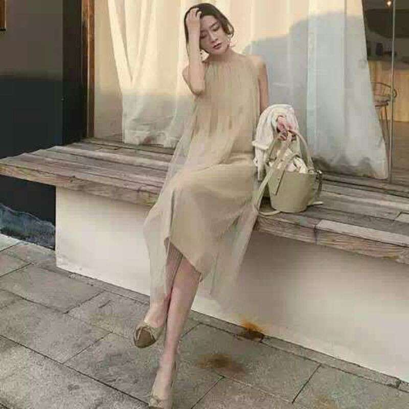 Dress pesta korea halter helter neck soft sifon chiffon shifon open shoulder polos elegant S M L