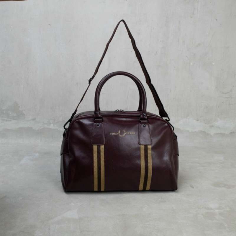 Jual Tas FRED PERRY STRIPE GOLD MAROON TRAVEL BAG 100 ORIGINAL di