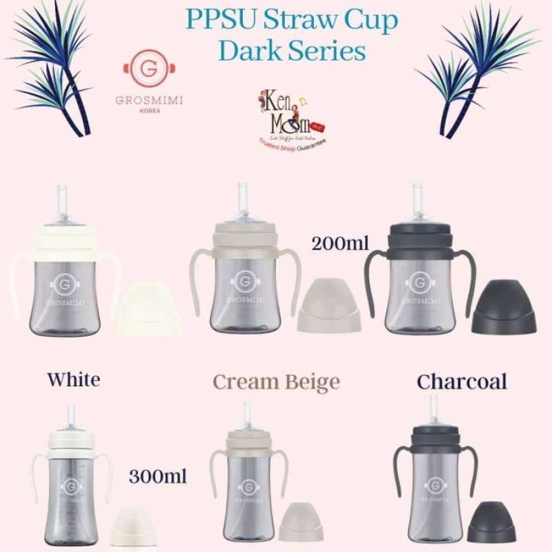GROSMIMI Dark Series PPSU Straw Cup Sippy Cup 300ML - White - 6