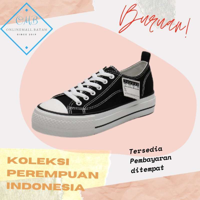Sepatu Sneakers Kanvas Wanita Casual Sport Shoes Hitam Putih Onlinemall 219