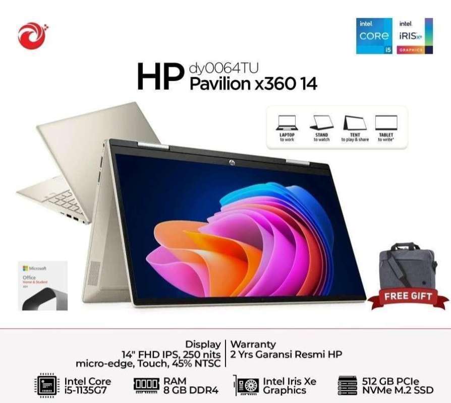 HP Pavilion X360 14 dy0064TU 2in1 Touch i5 1135G7 8GB 512ssd IrisXe