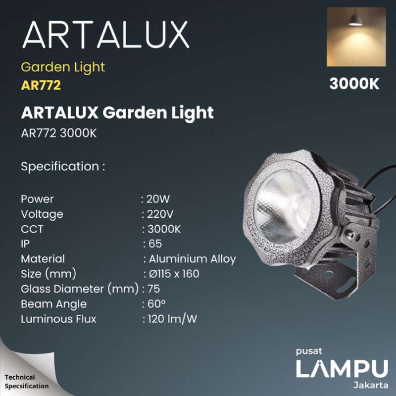 Promo Artalux Lampu Taman AR772 220V 3000K IP65 20watt warm white