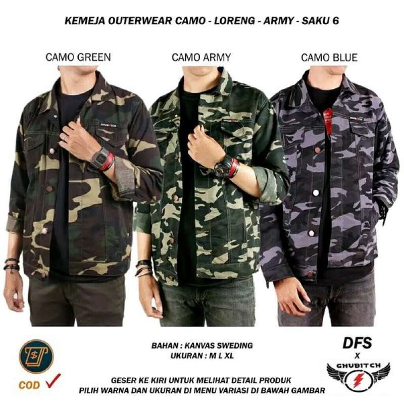 Jual Jaket Kemeja Pria Outerwear Semi Parka Camo Loreng Army Saku