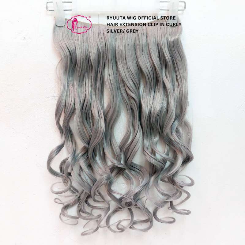 Ryuuta Wig Hair Clip Hair Extension Clip Curl Curly Keriting Gray Grey Abu  Pink