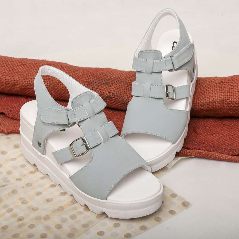 DO 028 Sandal Wedges Casual Wanita Original Kulit Sintetis AbuAbu Sendal Wejes Kasual Ori Grey Kekinian Terbaru Terlaris Best Seller