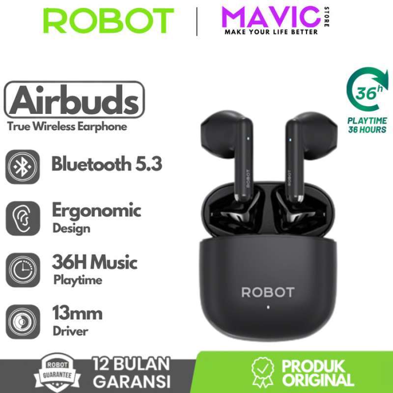 ROBOT T60 Airbuds Headset Wireless Earphone TWS Bluetooth 5.3 Half Ear