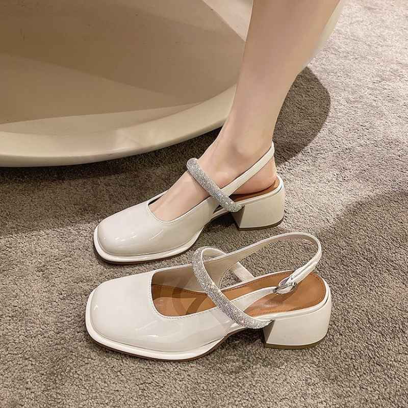 Heel Korean White Shoes Korean Style Square Head Fashion Low Mouth