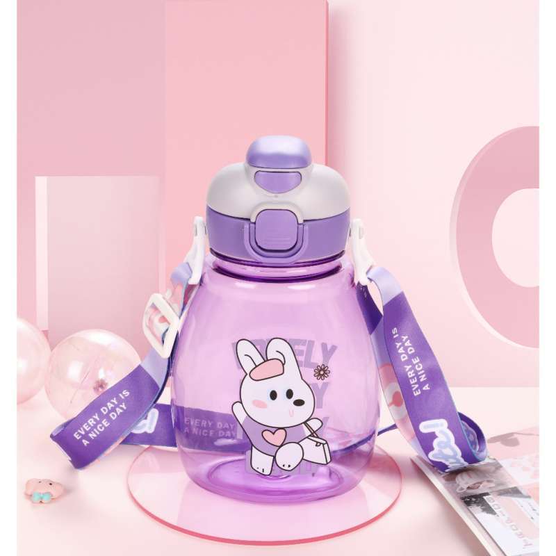 botol Minum Plastik Anak Lovely 2 Cara Minum | Sedotan+Tali Panjang+Sticker 2D DIY | 650ML - HX 336
