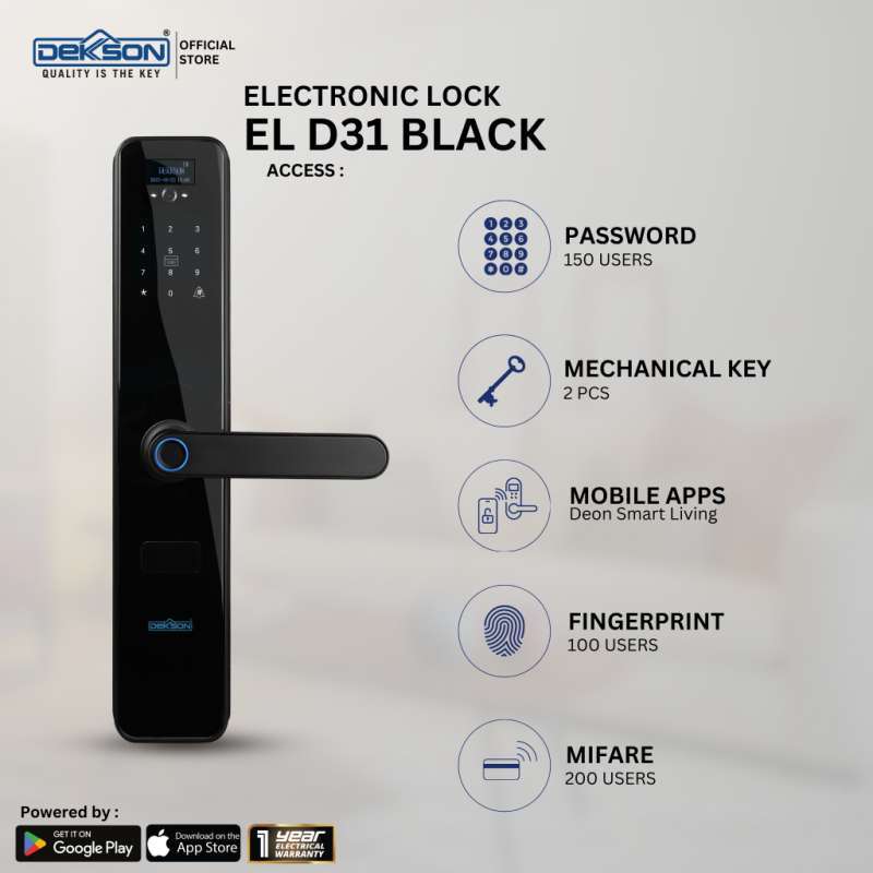 Kunci Digital Smart Door ELECTRONIC LOCK DEKKSON Black EL D31