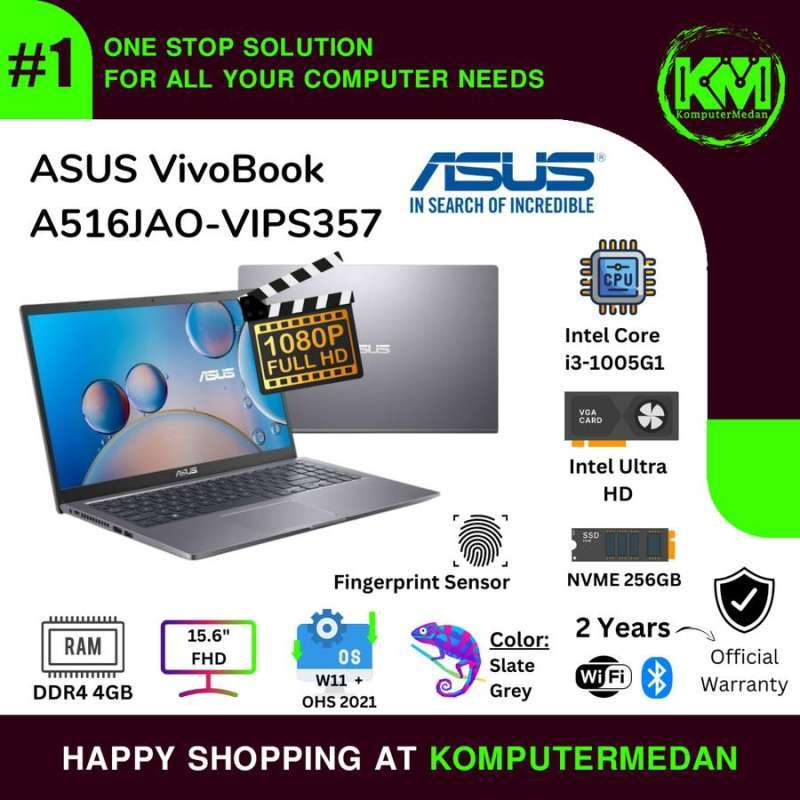 ASUS VivoBook A516JAO-VIPS357 dengan Layar 15.6 FHD dan SSD 512GB, Cocok untuk Kerja dan Hiburan di Medan