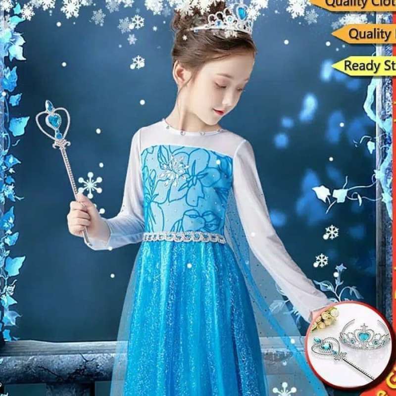 Promo Gratis Ongkir Baju Anak Dress Kostum Princess Elsa Lengkap