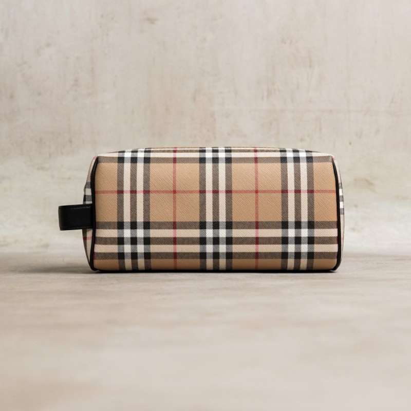 BURBERRY Check Pouch Bag with Handle in Beige