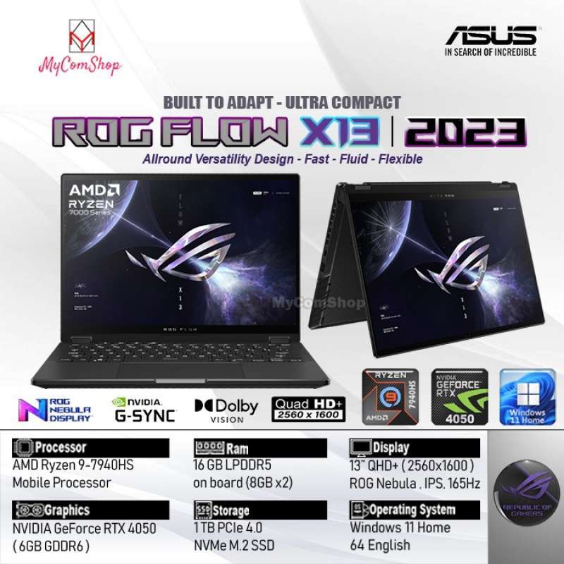 ASUS ROG FLOW X13 GV302XU RYZEN 9-7940HS 16GB RAM 1TB SSD RTX 4050 6GB