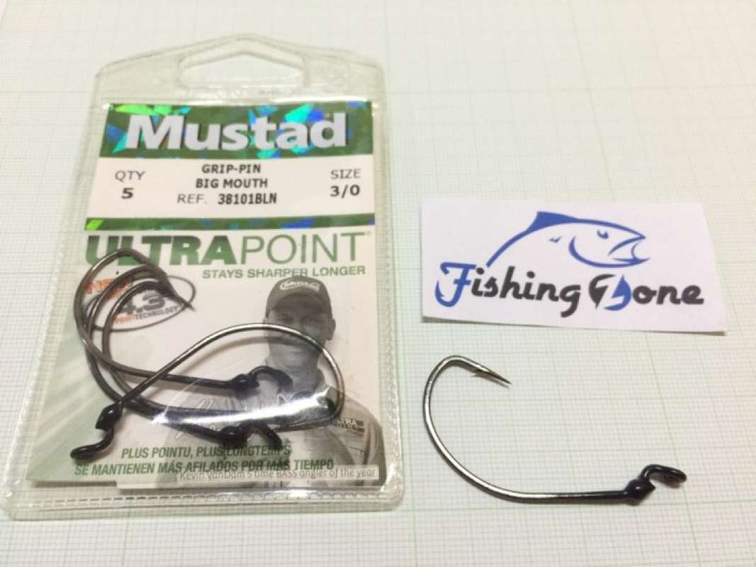 Promo Mustad Kvd Grip-Pin Soft Plastics Hook Size 3/0 - Qty 5 Pcs