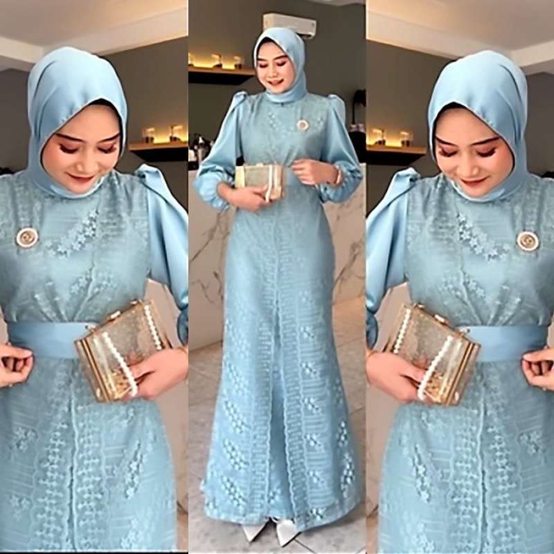 Maxi Dress Wanita Brukat Velvet Gaun Pesta Brokat Modern Bridesmaid