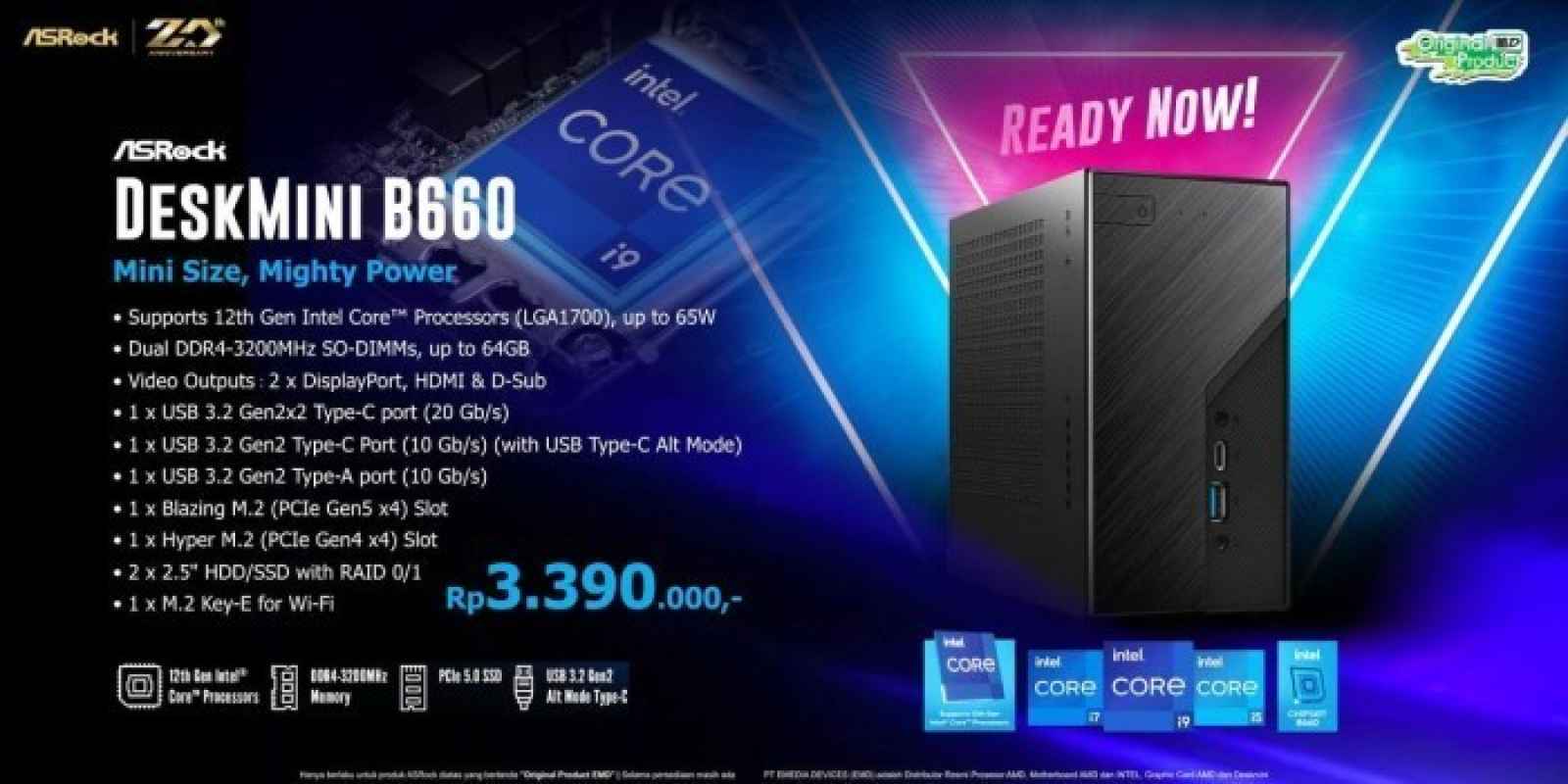 Promo Asrock Deskmini B660 Series Intel Core I3 12100 Wifi 2 