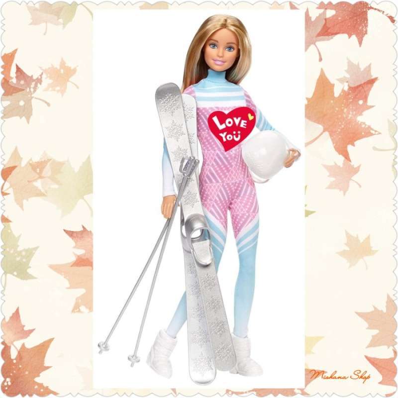 Barbie skier doll pink passport made to move on sale