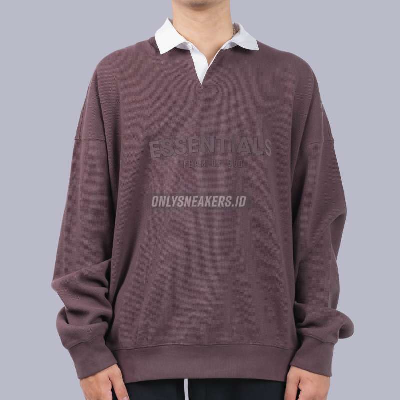 エッセンシャルズ ワッフル ニット ラグビー シャツ ブルー XS