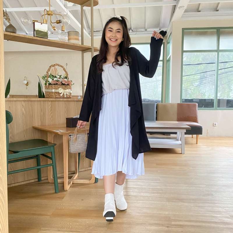 Jual Layer Plain Cardigan Black M11191 R3s3 Outer Wanita Long