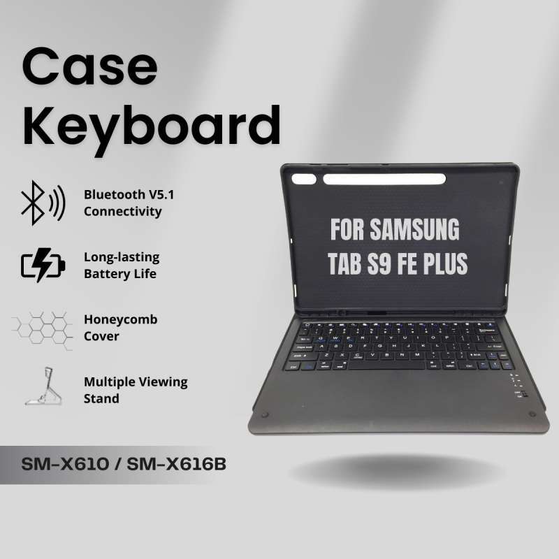 Case Keyboard Samsung Galaxy Tab S9 FE Plus 5G inch 2023 SM-X610  SM-X616B Casing Rubber Wireless Bluetooth Flip Magnetic Book Cover PU  Leather