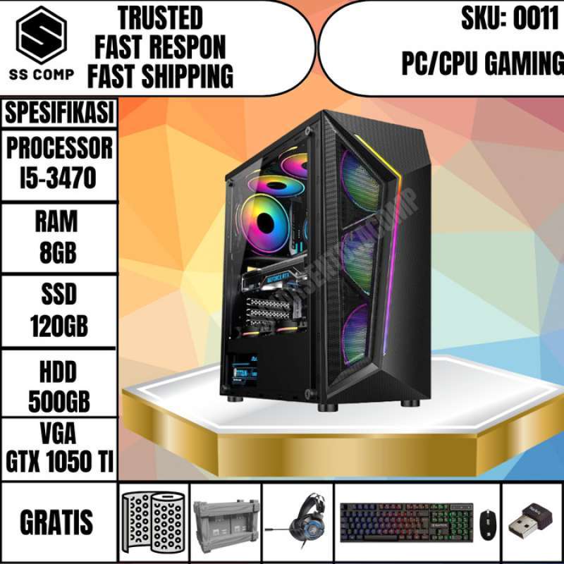 Promo Terlaris Pc Cpu Gaming Full Set I5 3470 Ssd 120Gb Gtx 1050