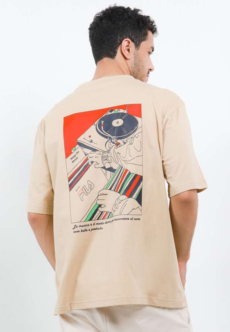 FILA Music T Shirt Pria Vinile Cream