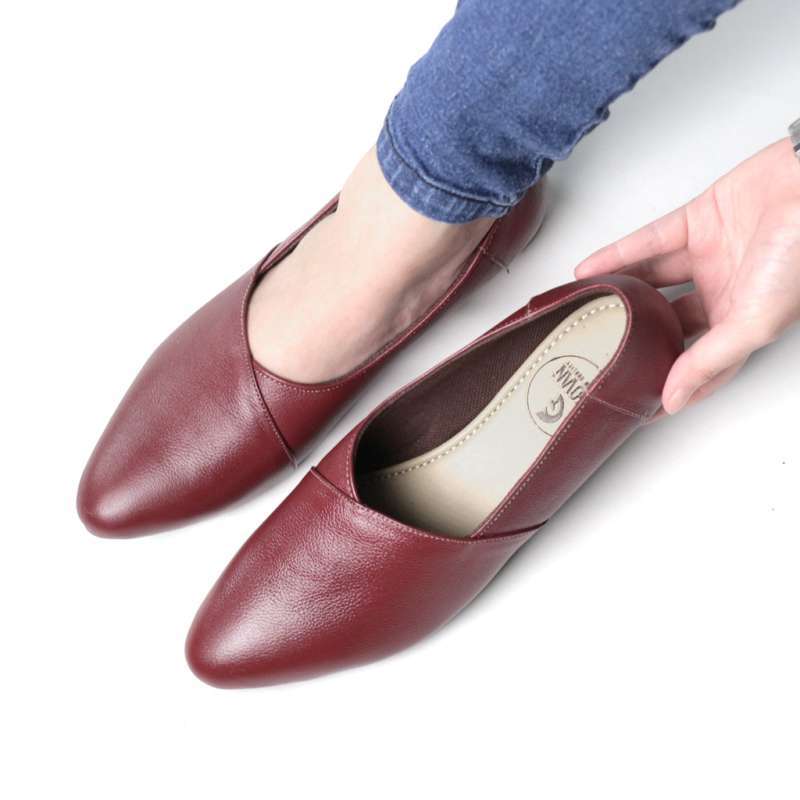 Verish Sepatu Kerja Wanita Flat Shoes Formal Kulit Asli S PP02 Maroon