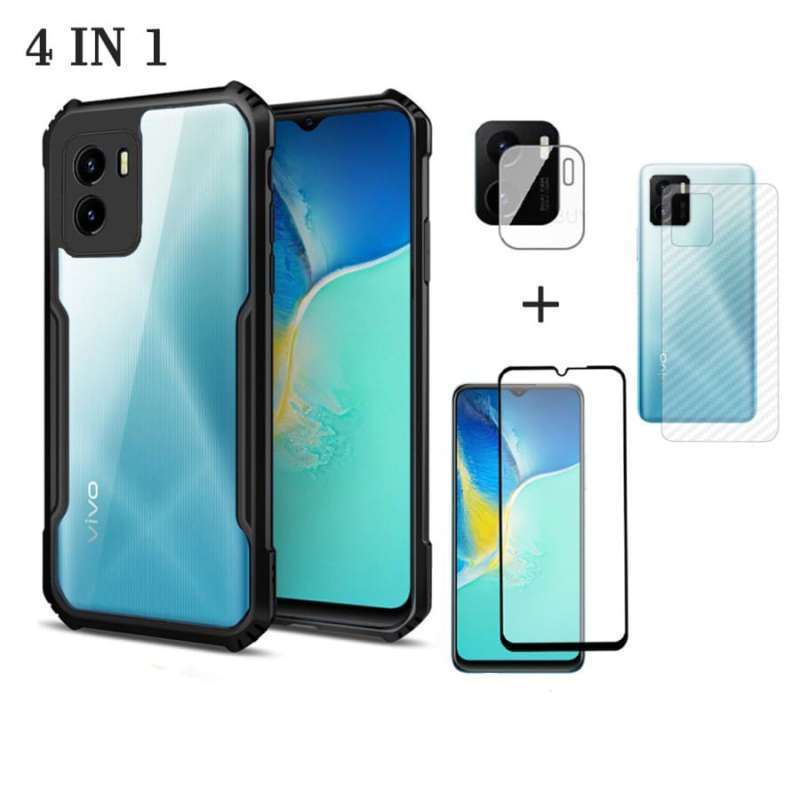 Jual Promo Paket 4in1 Case Transparan vivo Y15s Y01 Terbaru Anti