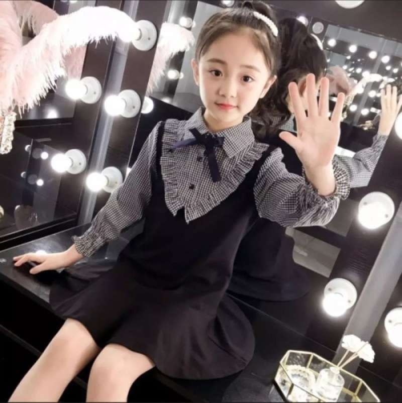 Gratis Ongkir Baju Dress Anak Perempuan Korea 5 6 7 8 Tahun Naura Hitam